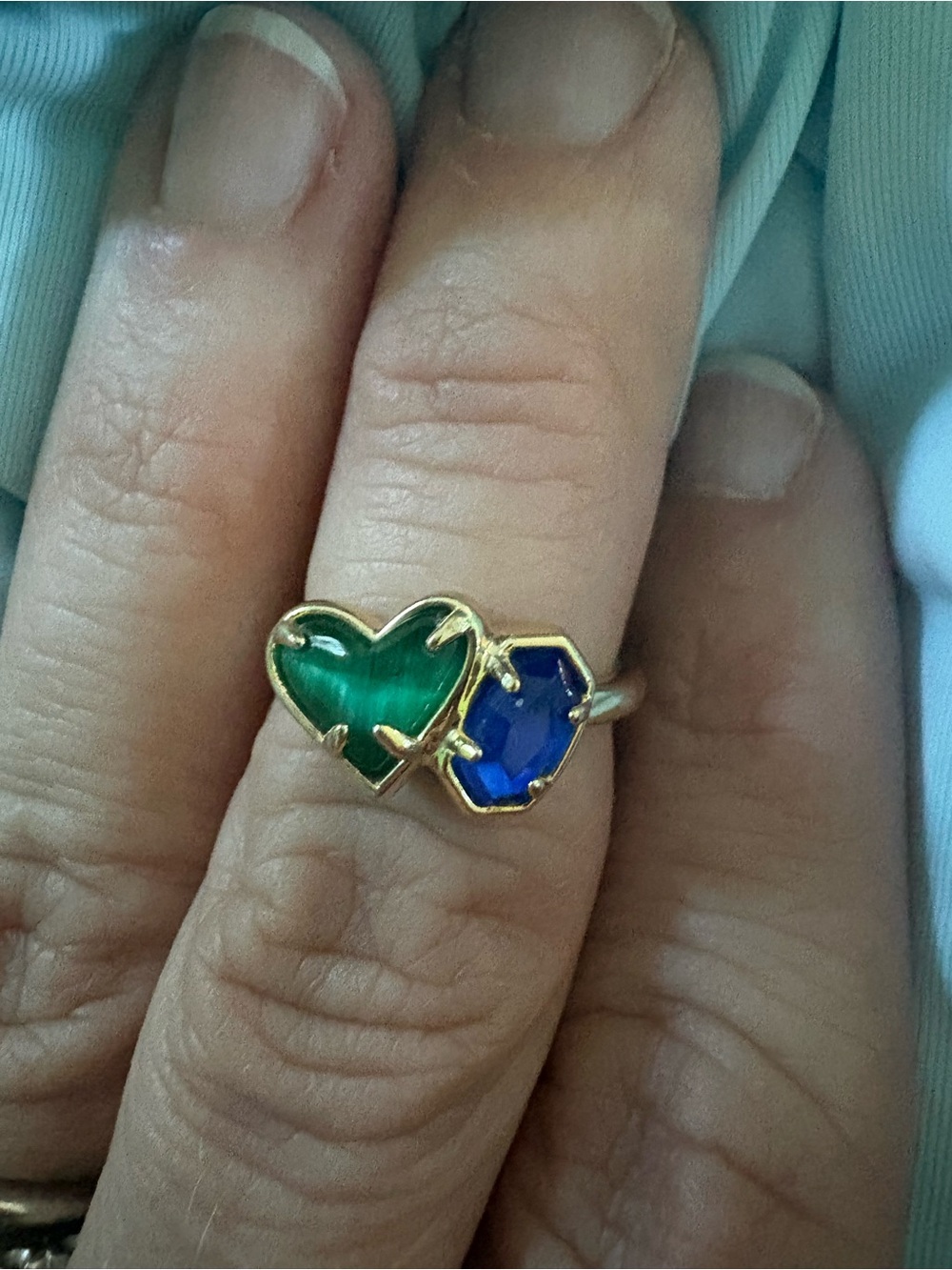 Kendra Scott Ring with Emerald Heart and Sapphire size 6